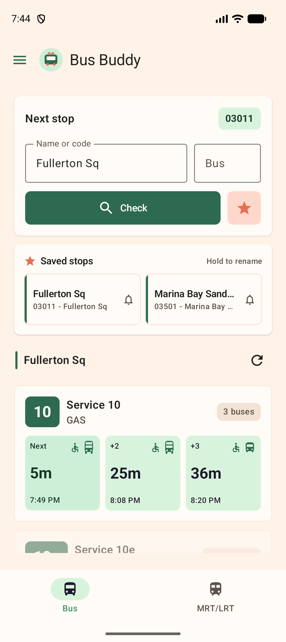 Bus Buddy live arrivals for Fullerton Square