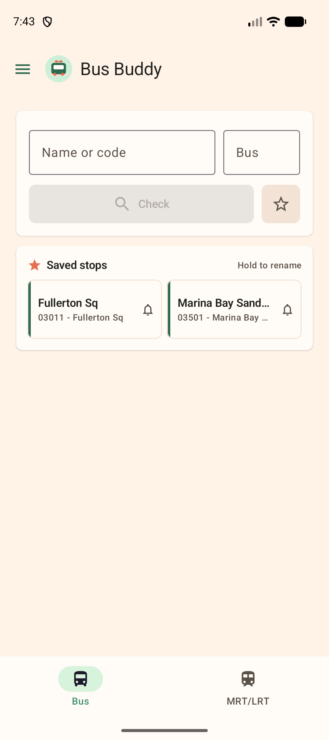 Bus Buddy home screen