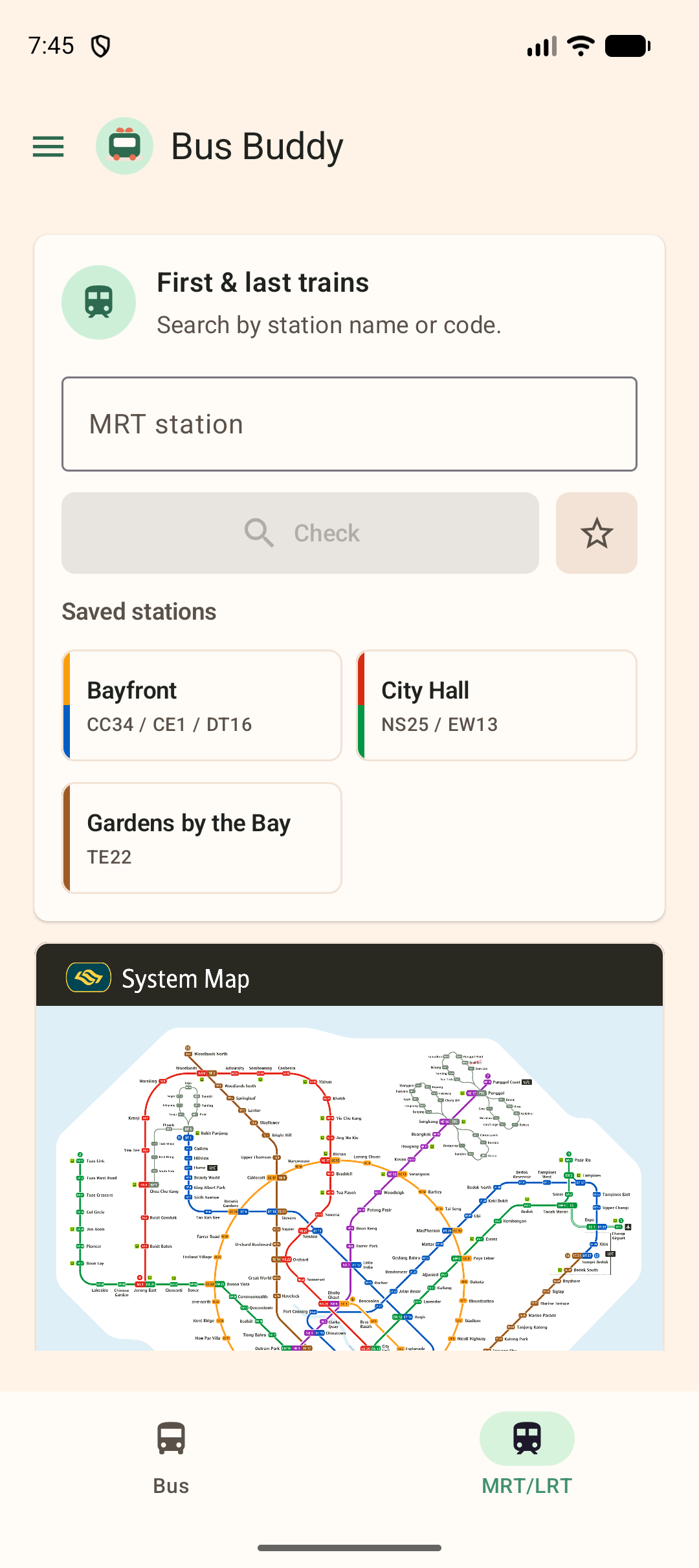 Bus Buddy MRT and LRT screen with public demo stations